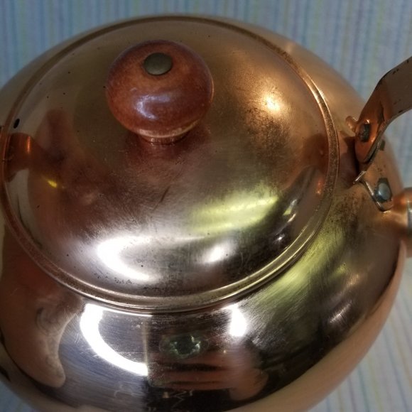 Vintage ? Old Dutch Solid Copper Tea Kettle Wood Handle Brass Made in Korea - Picture 5 of 12